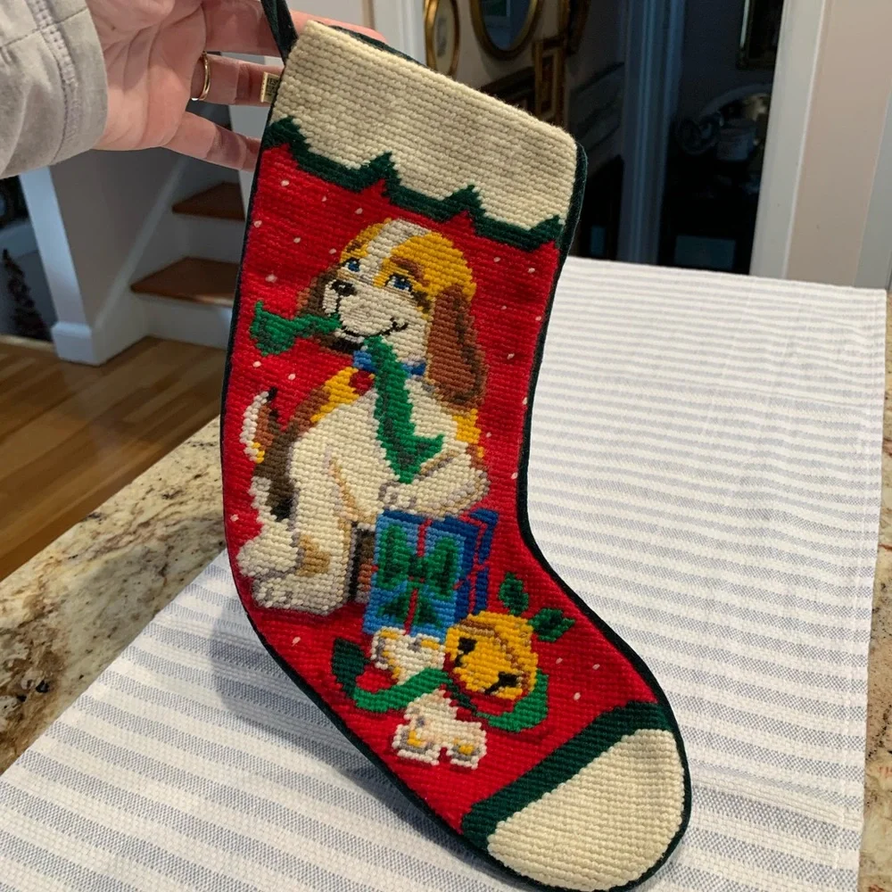 Vintage Needlepoint Christmas Stocking
